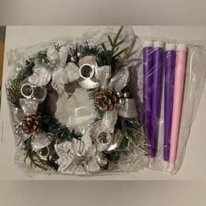 Festive Silver and Green Wreath with Candles